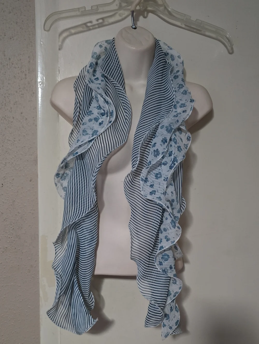 Blue Floral & Stripe Ruffle Scarf - Women's Accessory